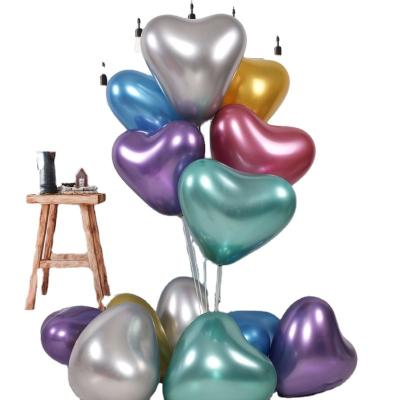 China Gift Toy Wedding Birthday Party Decoration 12 Inch Metal Chrome Latex Colorful Heart Balloons for sale