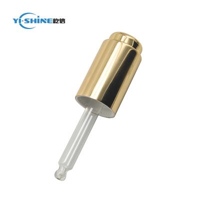 China Non Spill Shiny 18mm Gold Aluminum Dropper Press Dropper Pump Aluminum Glass Cap for sale