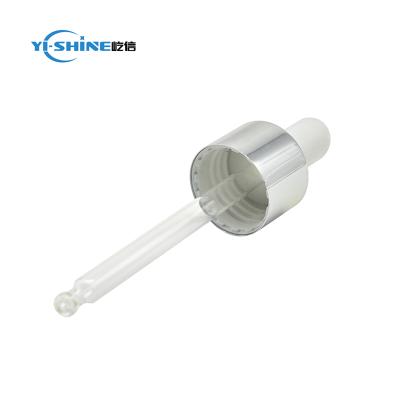 China Non Spill Aluminum Silver Dropper Cap Essential Oil Dropper For Serum Bottles for sale