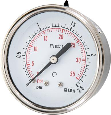 China 63mm Glycerin Filled Pressure Gauge With Back Bracket Connection Brass Bourdon Tube Y63-009 for sale