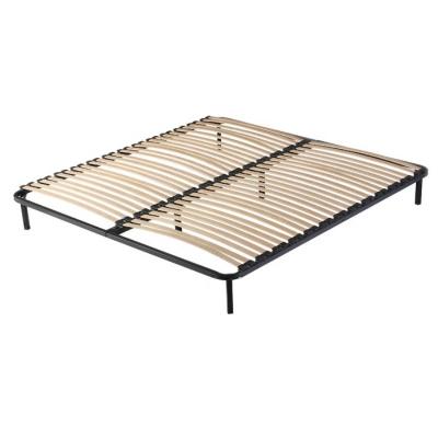 China Commercial Bed Frame Furniture Steel Tube Structure Metal And Solid Wood Bed Frame With Slats for sale