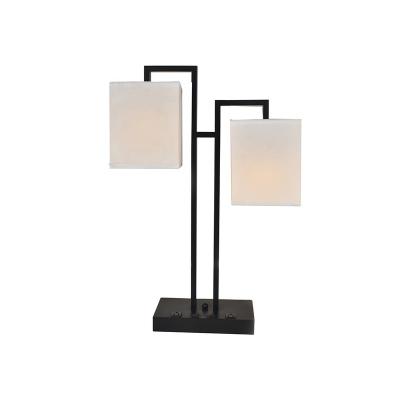 China Lighting Functions Cul Approved Hotel Bedroom Iron Double Head Usb Table Lamp Desk Left Fill Light for sale