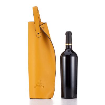 China Custom Design Luxury Single Bottle Wine Gift Box PU Yellow Folding Wine Leather Bag for sale