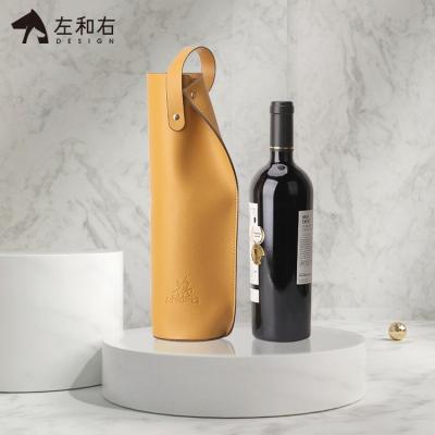 China Custom Design Luxury Single Bottle Wine Gift Box PU Wine Bottle Yellow Folding Leather Bag for sale