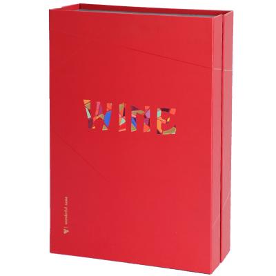 China Recyclable Custom Design Cardboard Packaging Box 2 Red Wine Bottles Rigid Paper Gift Box for sale