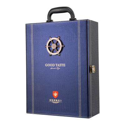 China Beverage OEM Customized Industrial With Wine Accessories Leather Cardboard 2 Bottles Wine Gife Box for sale