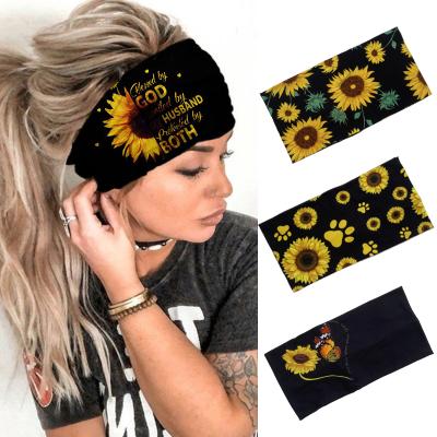 China New European and American style fashion print hair band accessories sunflower custom headband love wide elastic headbands for women for sale