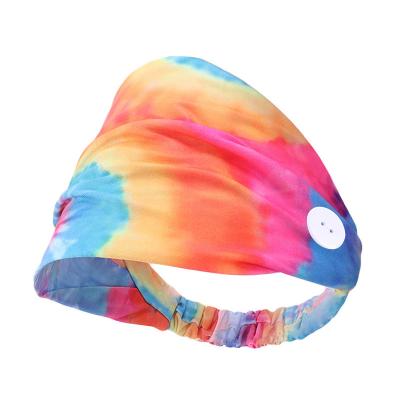 China Hot New Amazon Fashion Selling Button Print Cotton Headband Elastic Wide Hair Circle Knotted Dyed Headband For Ladies for sale