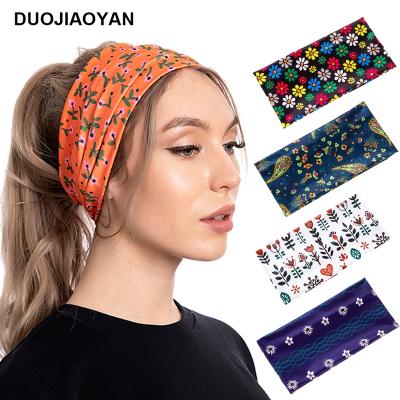 China New Fashion Female Wide Flower Headband Color Floral Print Elastic Hair Band Circle For Women for sale