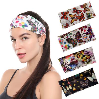 China New Fashion Printing Turban Headband Custom Color Wide Butterfly Headband For Women for sale