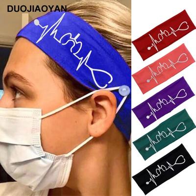 China New Fashion Cheap Sale Women Hair Band Accessories Custom Elastic Sweated Headband Electrocardiogram Print Hair Band Accessories With Button for sale