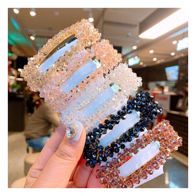 China New 8 Colors Fashionable Handmade Hollow Crystal Square Hair Clip BB Hairpin Girls Shining Word Clip Barrettes for sale