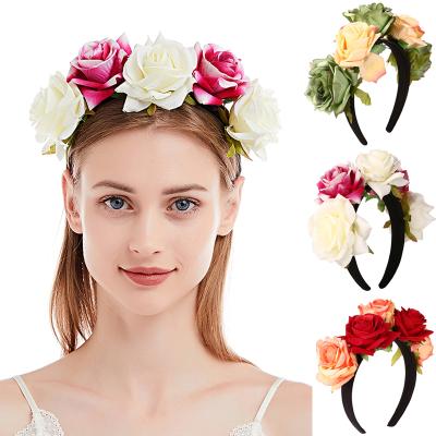 China Studio Cos Headband Fashion Simulation Cloth Big Rose Wide Side Art Hair Circle Christmas Halloween Photo Props DUOJIAOYAN for sale