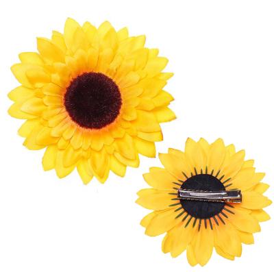 China Fashionable Yellow Cloth Hair Clips Sunflower Bridal Barrettes Hair Clip For Women Girl for sale