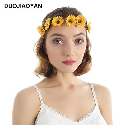 China 2020 NEW popular artificial flower headband women hair accessories color elastic flower wreath sunflower garland headband for sale