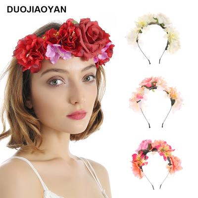 China Popular Custom Color Cloth Hair Band Women Festival Wreath Artificial Flower Corolla Flower Bridal Garland For Wedding for sale