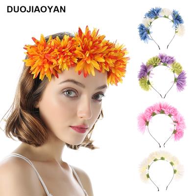 China Women's Elastic Girls Wreath Headband Garland Color Daisy Hair Accessories Popular Custom Wedding Flower Artificial Flower Floral Headband for sale