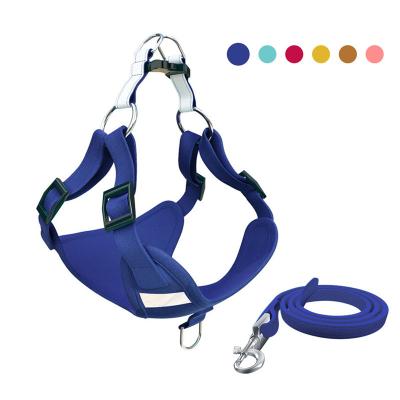 China Amazon Reflective Pet Supplies Custom Logo Adjustable Reflective Vest Suede Leather Dog Harness and Leash Set for sale