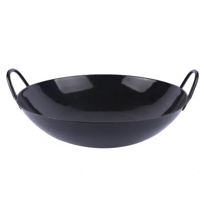 China Viable Black Round Double Handle Cooking Carbon Steel Chinese Wok Wok Hot Sale Wok Pan For Cooking for sale