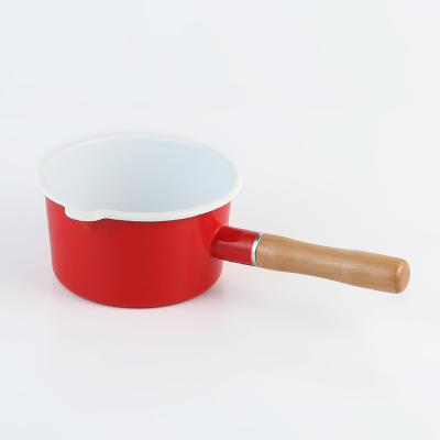 China Selling Enamel Cookware Mini Enamel Pans 17cm Sauce Pan Non Viable Hot Stick Saucepan For Hot Milk for sale