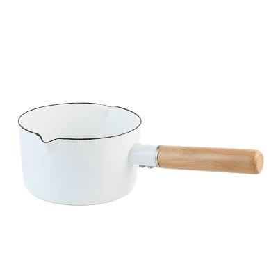 China Large quality carbon steel white enamel cookware 15cm sustainable milk pan mini saucepan for sale