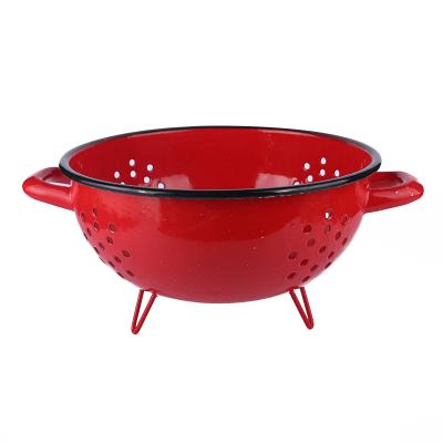 China Kitchen Metal Deep Fruit Basket Colander Viable European Style Enamel Outdoor/Home Fruit Basket For Washing Vegetables And Fruits for sale