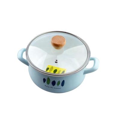 China Sustainable Light Blue Enamel Soup Heating Pot With Cap Glass Enamel Soup Jar for sale