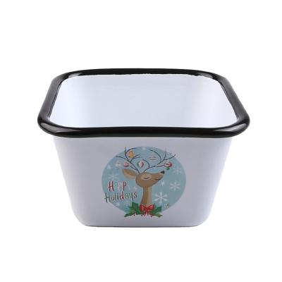 China Viable White Color Metal Enamel Square Dog Bowl Soup Bowl for sale