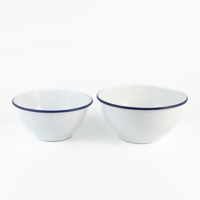 China New Product Sustainable Enamel Metal Soup Bowl Large Size Enamel Dinner Bowl With Non Slip Bowl Bottom for sale