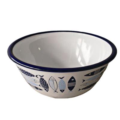 China 2pcs 14/16cm Enamel Soup Bowl Salad Bowl Unique Design Enamel Viable Mixing Bowl For Kitchen for sale