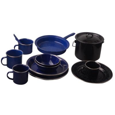 China Sustainable Outdoor Stainless Steel Enamel Camping Dinnerware Set for sale