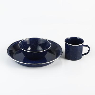 China Sustainable Camping Dishes Dinnerware Set Navy Color Enamel Storage Bowl Bowls And Set for sale