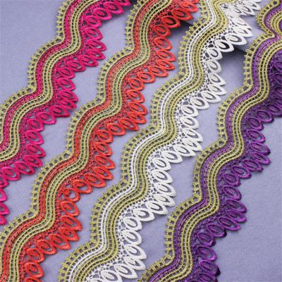 China Wholesale Polyester 8cm Viable Loose Shiny Guipure White Embroidery Lace Trimming For Dress Border Edge for sale