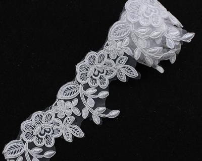 China 2022 Fashion Viable Cheap Polyester Trimming Lace African Embroidery Bridal Tied Border Lace For Bridal Wedding Dress for sale