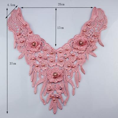 China Viable Wholesale French High Quality Silk Water-soluble Collar Accessories Milk White Applique Lace Applique Collar Blouse for sale