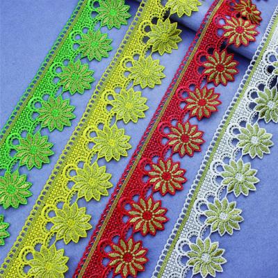 China Workable Plant Embroidery 7cm Wide Gold Lace Trim For Garment Accessories Decoration for sale