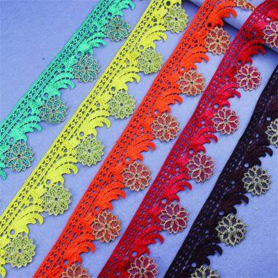 China Workable Factory Embroidery 6.5cm Wide Gold Trim Lace For Garment Accessories Decoration for sale