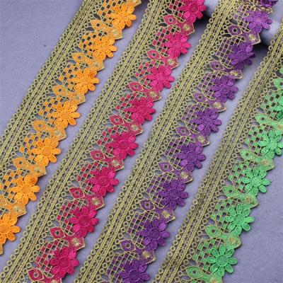 China Sustainable Gold Color Border Lace Up Metallic Lace Trimmings Design Exquisite Trimming Lace Embroidery for sale