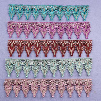 China 2022 viable new designs manufacturer Customized Gold Lace trim 3d flower embroidery trimming lace up lace with beads for sale