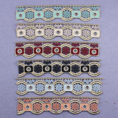 China Viable Diy Apparel Sewing 4.5cm Gold Braided Sequined Lace Trimming Metallic Tatting Fabric Lace Trims For Hat Decoration for sale