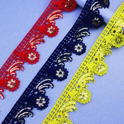 China Wholesale Sustainable Material 6.5cm Shreds Milk Sequin Guipure Trim Water Soluble Embroidery for sale