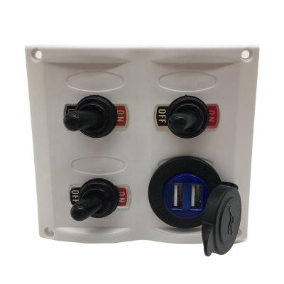 China NEKEKE Waterproof 12V 24V 3 Strip Toggle Daul USB Socket Rocker Switch Panel for Boat RV Marine Caravan SP0301BWU4.2A for sale