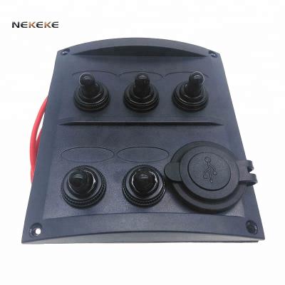 China ABS Rocker Switch Panel Boat Marine 5 Strip LED Inverter Panel with USB Charger 14SP0501A-U/SP0501AW U Plug for sale