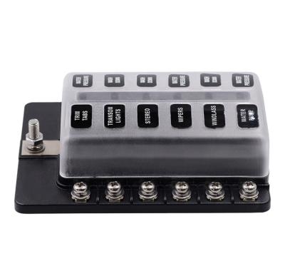 China 12 Way 12/24V Car Marine Auto Blade Fuse Holder Box Block With A.W.G. #4-6 LED light indicator for sale