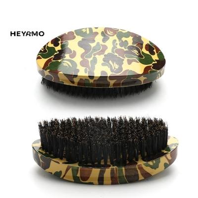 China HEYAMO Waterproof Customized Military Green Camouflage Water Paste Beard Brush Curved Handle Flower Hair Comb Men's Wave Cleansing Brush for sale