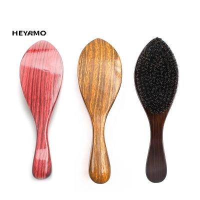 China HEYAMO Waterproof Long Handle Beard Brush Red Yellow Black Wooden Grain Beech Custom Boar Hair Brush Hair Beard Modeling Comb Men for sale