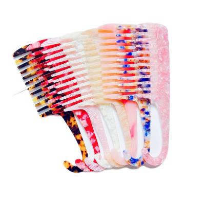 China HEYAMO Low MOQ Waterproof Small Size Gemstone Wide Tooth Marble Comb with Colorful Portable Handle Vent Hook Vintage Acetate Plastic Comb for sale