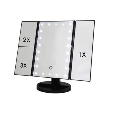 China LOW MOQ 22pcs LED Touch Screen Lighted Foldable Vanity Makeup Mirror With Accessories Holder for sale