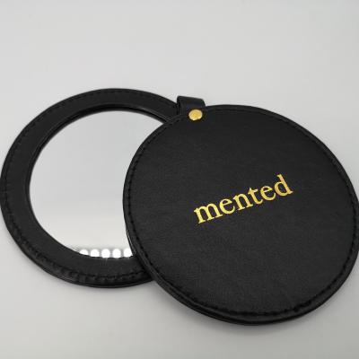 China Pocket Mirror Promotion Gift Compact Round Shape PU Pocket Folding Mirror For Women for sale