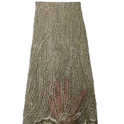 China ZP114 2020 New Viable Sepia-Flower Stripe Color Sequin Woolen Rope Embroidery Lace Dress Veil Case Sheer Fabric for sale